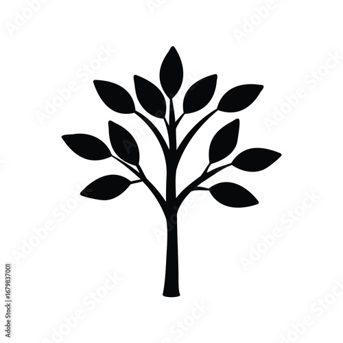 Wallpaper Mural Simple Tree Silhouette with Dark Leaves and Branches on White Background Torontodigital.ca