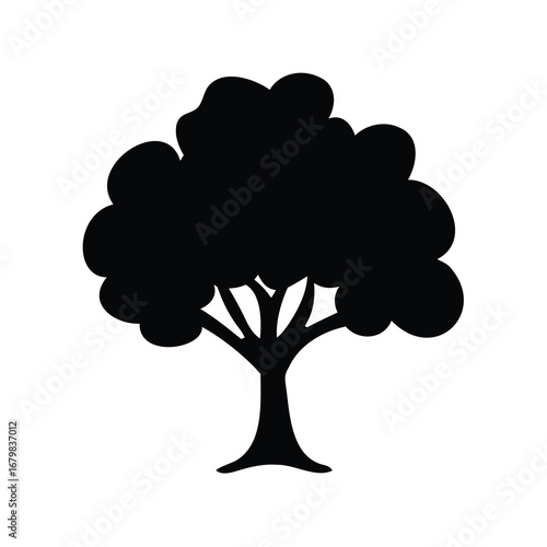 Wallpaper Mural Black silhouette illustration of deciduous tree with round leaves on white background Torontodigital.ca