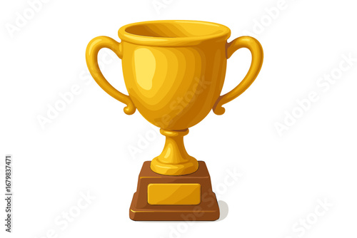Golden trophy cup award icon for winner. 3D vector illustration of a gold prize for first place champion. Symbol of success, victory, and achievement in competition or business.
