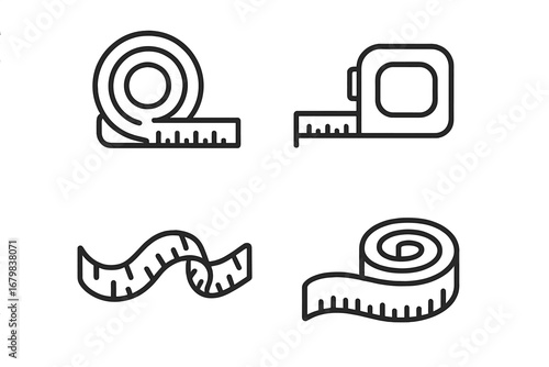 Measuring Tape Vector Icon Collection, Editable Stroke Set for Web, Books, Cards, Apps, Seamless Transparent Background, Cartoon Ruler, Tailor Tool, Construction Measure Clip Art