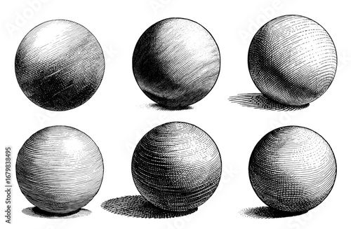 Sphere shading in line art style in black and white