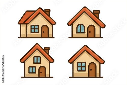 House icon set. Simple cute cartoon home collection. Vector illustration for real estate or property concepts. Building exterior symbol for web design, app, or logo. Isolated.
