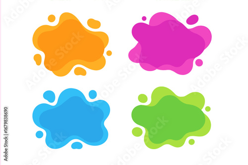 Set of colorful liquid abstract graphic elements. Modern flowing fluid shapes. Vector banners with transparent background. Dynamic amoeba blobs for design, templates, posters.