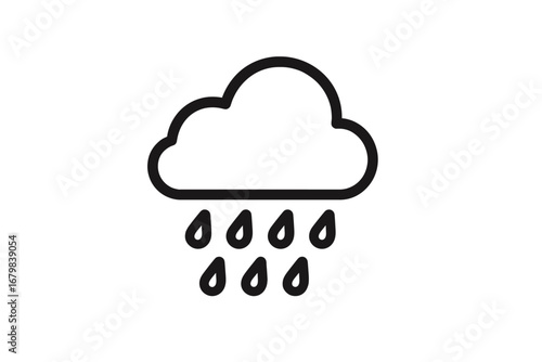 Rain Cloud Weather Icon. Minimalistic Outline Pictogram for Forecast Apps, Web and Graphic Design. Raindrop Symbol for Meteorology, Banner, Social Media, Card, Transparent Vector Illustration.