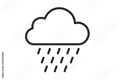 Minimalistic Rain Cloud Line Icon Vector Illustration, Simple Weather Symbol for Web Design, Apps, Social Media Graphics, Banners, Cards, Transparent Background, Climate Concept