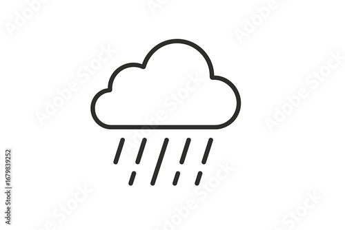 Minimalist rain cloud outline icon. Simple linear weather symbol. Vector cartoon illustration for web, graphic design, apps, banners, cards, social media. Atmospheric rainy day concept.