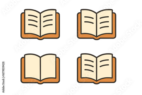 Opened book color icon pack. Minimalistic linear pictogram set for web and graphic design, apps, banners. Vector cartoon illustration for education, learning, knowledge, study.