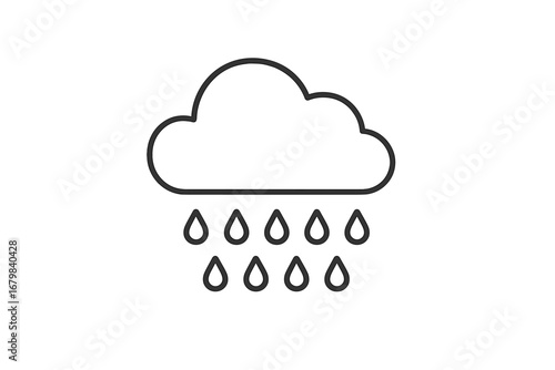 Rain cloud icon vector line art. Simple weather forecast symbol. Minimalist outline illustration for web and app design. Rainy day, storm, shower, drizzle concept graphic.