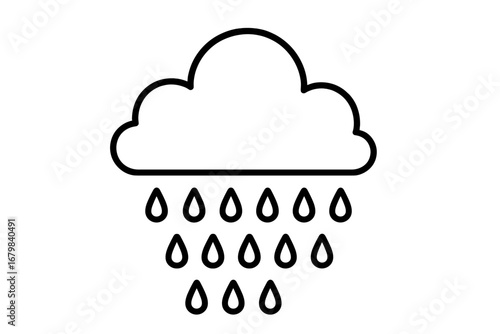 Rain cloud vector icon concept. Weather forecast symbol. Meteorology graphic. Outline illustration of storm, rainfall, drizzle, shower. Water drops from sky. Simple line art.