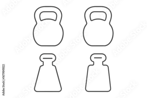 Kettlebell & test weight outline icon set. Vector pictograms for fitness, gym, sport & exercise. Concept for strength training. Simple graphic element with editable stroke.