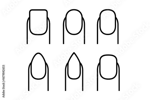 Nail shapes vector icons pack thin line editable stroke set for websites, apps, books, cards, and graphic design elements, transparent background, cartoon style nail art illustration