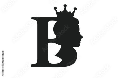 Beauty monogram letter B logo with queen silhouette. Royal luxury concept for cosmetic, spa, salon. Elegant feminine initial with crown. Princess face profile vector for branding.