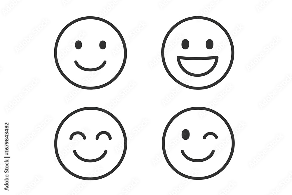 Fototapeta premium Smile thin line icon collection, editable stroke vector set for websites, apps, books, cards, cartoons, transparent background, ordered design, cheerful expression symbols