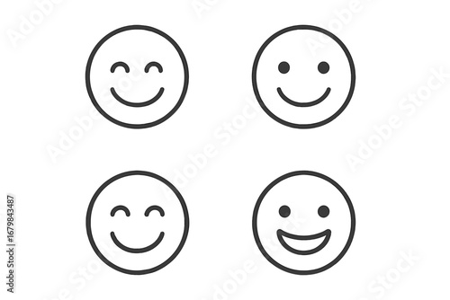 Smile thin icon collection, editable stroke vector cartoon illustration, happy face emoticons set with transparent background, web, app, book, card design elements