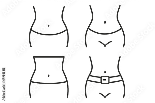 Waist outline simple linear image collection, editable stroke vector graphic set for websites, books, cards, apps, and digital projects, transparent background, cartoon style illustrations