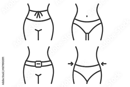 Waist Icon Set with Editable Thin Stroke Lines, Vector Cartoon Illustration for Web, Books, Cards, and Apps, Transparent Background, Stylish Fashion and Body Silhouette Design