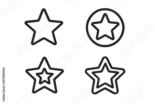 Star icon collection. Simple line art set. Editable stroke vector. Symbol for favorite, rating, quality, success, achievement, award. Minimal design element for web and app.