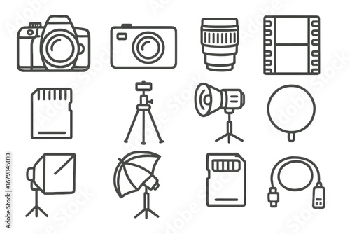 Photography equipment setup for creative projects in a studio space with various tools and accessories