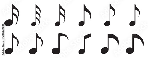 Music notes wave set, group musical wave abstract background. Music notes icon set. musical note wave music notes melody silhouette vector. melody music symbol vector, sound note line icon. 