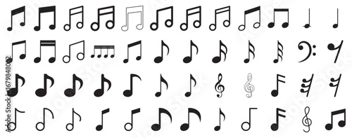 Music notes wave set, group musical wave abstract background. Music notes icon set. musical note wave music notes melody silhouette vector. melody music symbol vector, sound note line icon. 