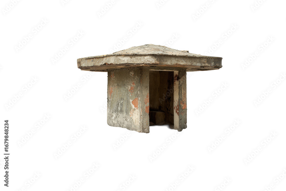 Fototapeta premium Concrete Military Pillbox Bunker on Transparent Background