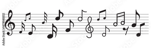 Music notes wave set, group musical wave abstract background. Music notes icon set. Musical notes stave, line pattern. musical note wave music notes melody silhouette vector. abstract musical notes 