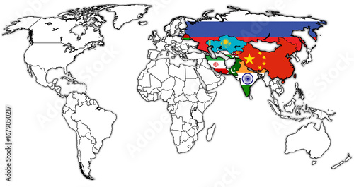 Shanghai Cooperation Organisation territory on world map