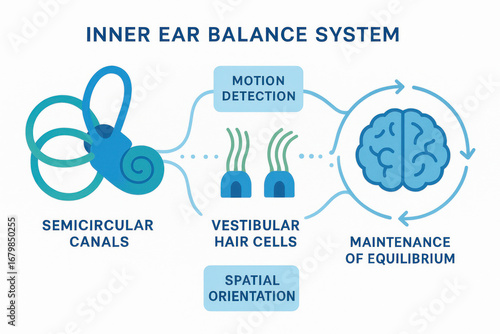Inner Ear Balance System Illustration: Anatomy and Functionality of the Vestibular System, Illustration