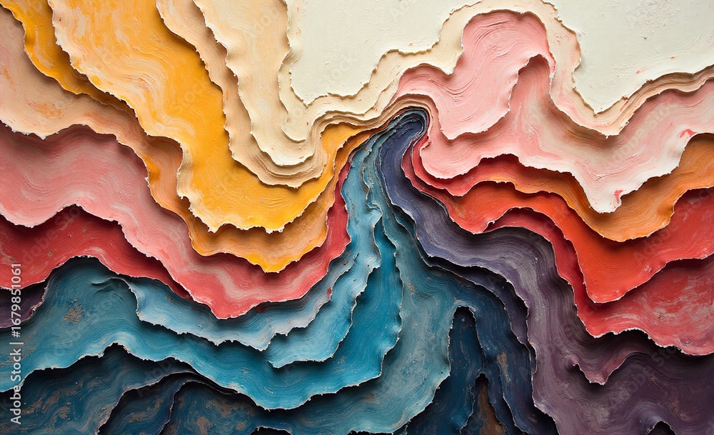 Obraz premium Captivating abstract art features textured, swirling layers of vibrant, earthy colors, creating a dynamic visual flow and organic depth.