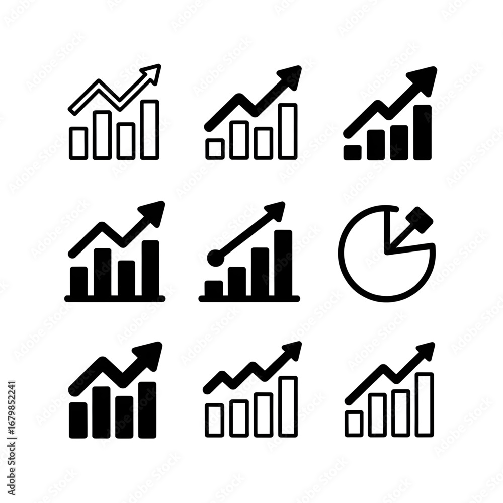 Fototapeta premium Multiple Business Growth Chart Icons – Statistics and Progress Design