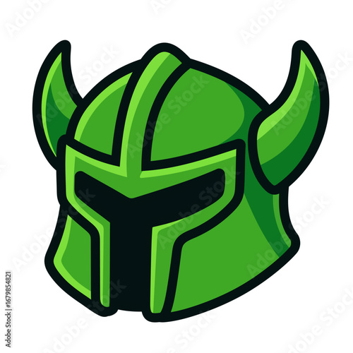 Green Horned Warrior Helmet Icon – Fantasy Battle Helm