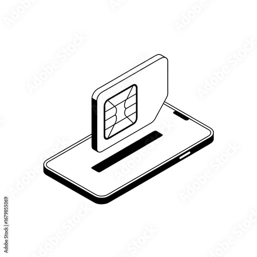 3D Isometric SIM Card Insertion Icon for Mobile Device and Connectivity