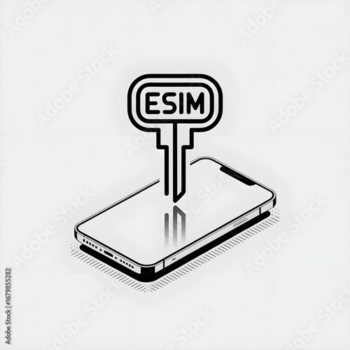 eSIM Key Icon with Smartphone Concept for Digital SIM Technology