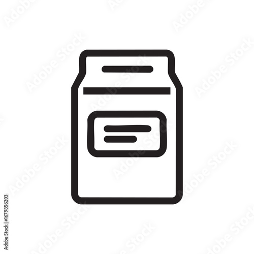 A line art icon of a box or carton with a label.