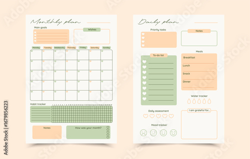 Bullet journal template. Weekly, daily planer. Mental health planer.