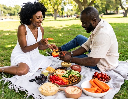 Couple enjoying a picnic lunch