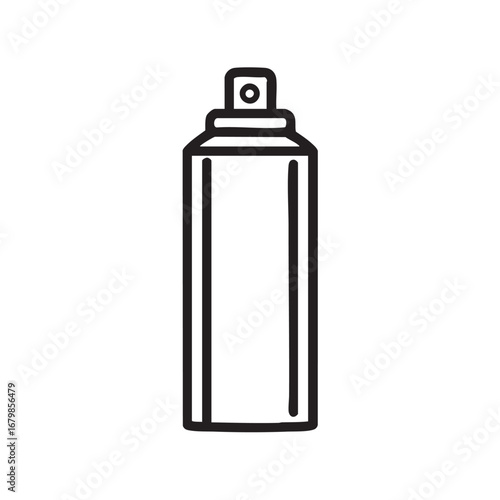A black and white line drawing of a spray can.