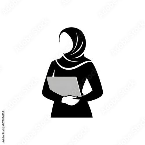 Confident muslim woman in hijab folding arms, empowerment and leadership illustration