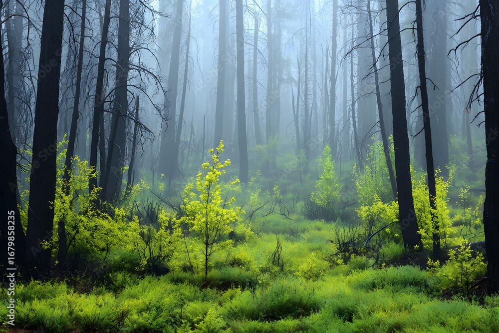 Obraz premium Scars and Sprouts - Forest Healing in the Wake of Destruction
