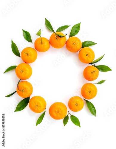 Circle of oranges with leaves