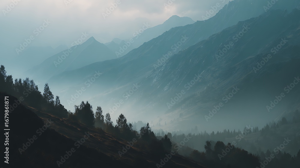 Fototapeta premium misty mountain and valley views