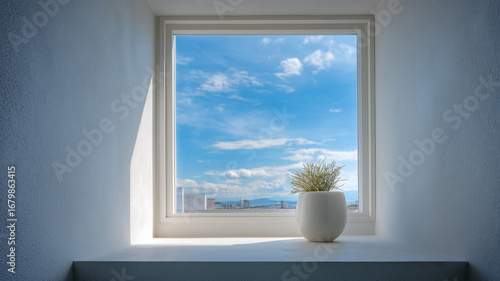 小窓と白壁が静けさをつくる室内景