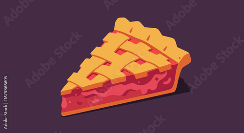 Delicious Slice of Cherry Pie with Lattice Crust Illustration.