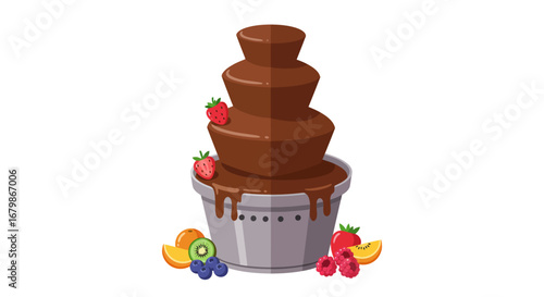Chocolate Fountain with Fresh Fruit Selection Illustration.