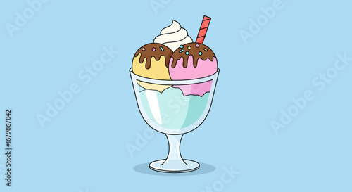 Cartoon Ice Cream Sundae with Chocolate Drizzle and Sprinkles.