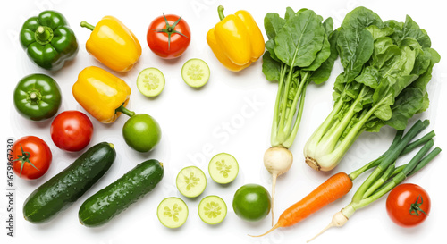 Fresh and Colorful Assortment of Vegetables on White Background.