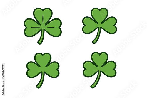 Clover luck icon set. Shamrock leaf icon collection. St. Patrick's day symbol. Irish lucky trefoil sign. Green plant logo vector illustration isolated on white background.