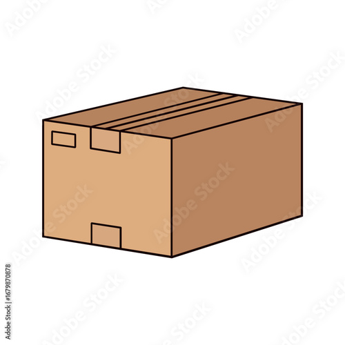A simple, closed cardboard box with an outline, representing shipping, delivery, and storage in a hand-drawn vector illustration style.
