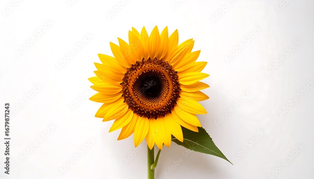 Obraz premium Single sunflower against a white background