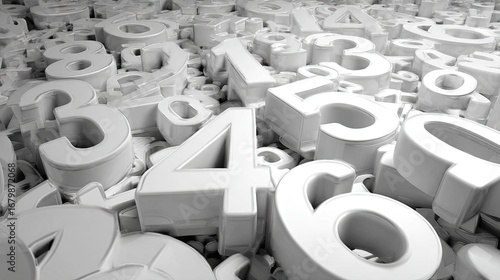 A multitude of white, 3D numbers fills the image, creating a dense and intriguing visual.